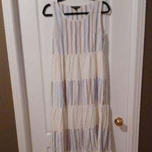 Sleeveless Striped Tiered Maxi Dress in Cream and Light Blue